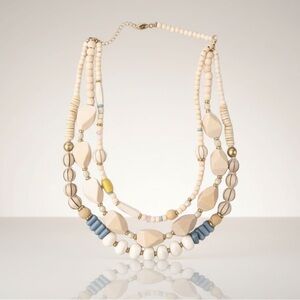 Boho Neutral Multi-Strand Beaded Necklace | Layered Cream Gold Statement Jewelry